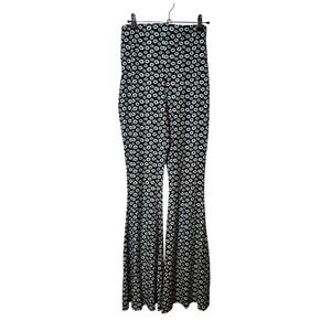 Cat O' Nine Daisy Floral High Waist Bell Bottom Pants Large Black White Festival